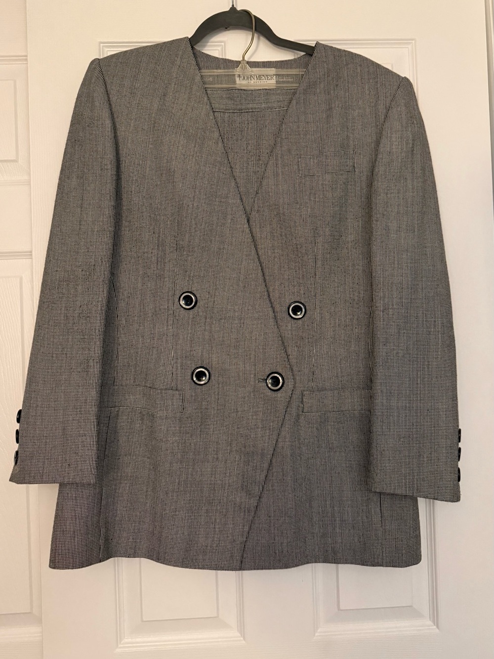 Vintage John Meyer Norwich Gray Check Skirt Suit Blazer Size 12